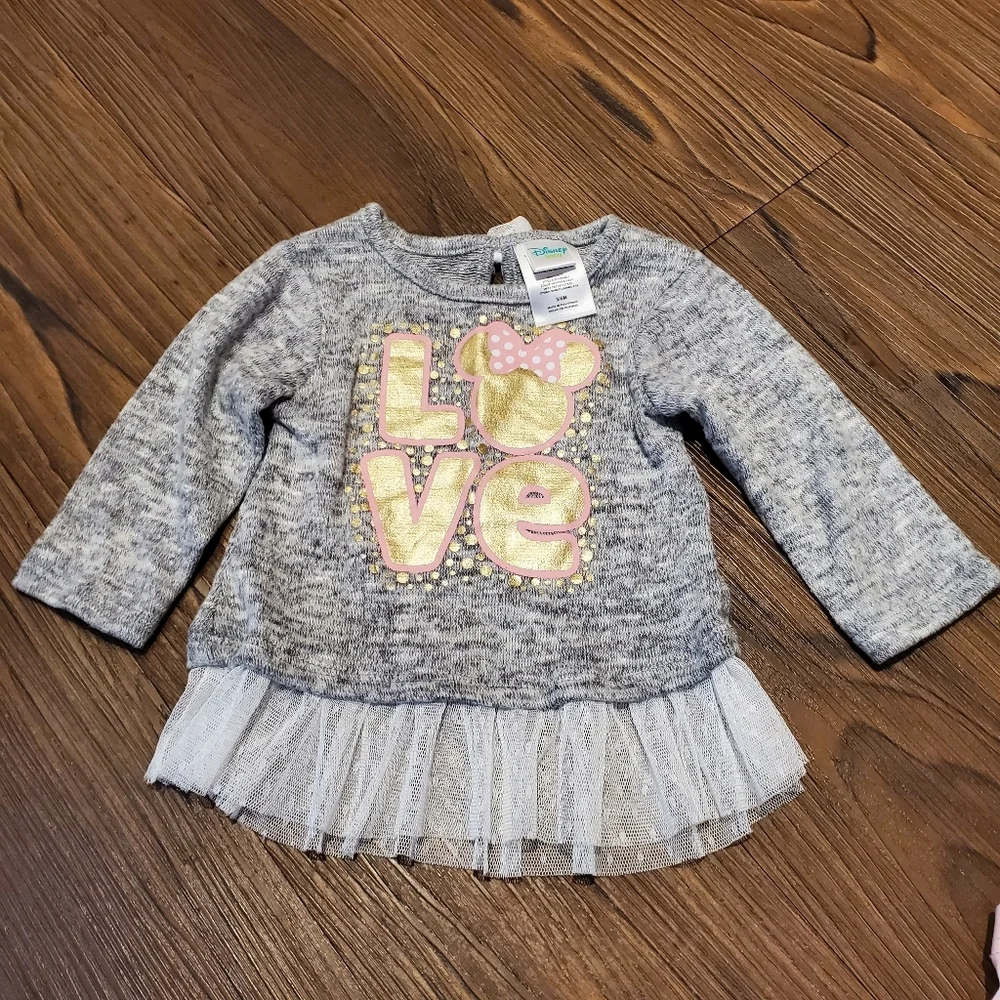 Disney Baby Minnie Mouse Matching Set Love Gray Sweater Polka Dot Pink Leggings